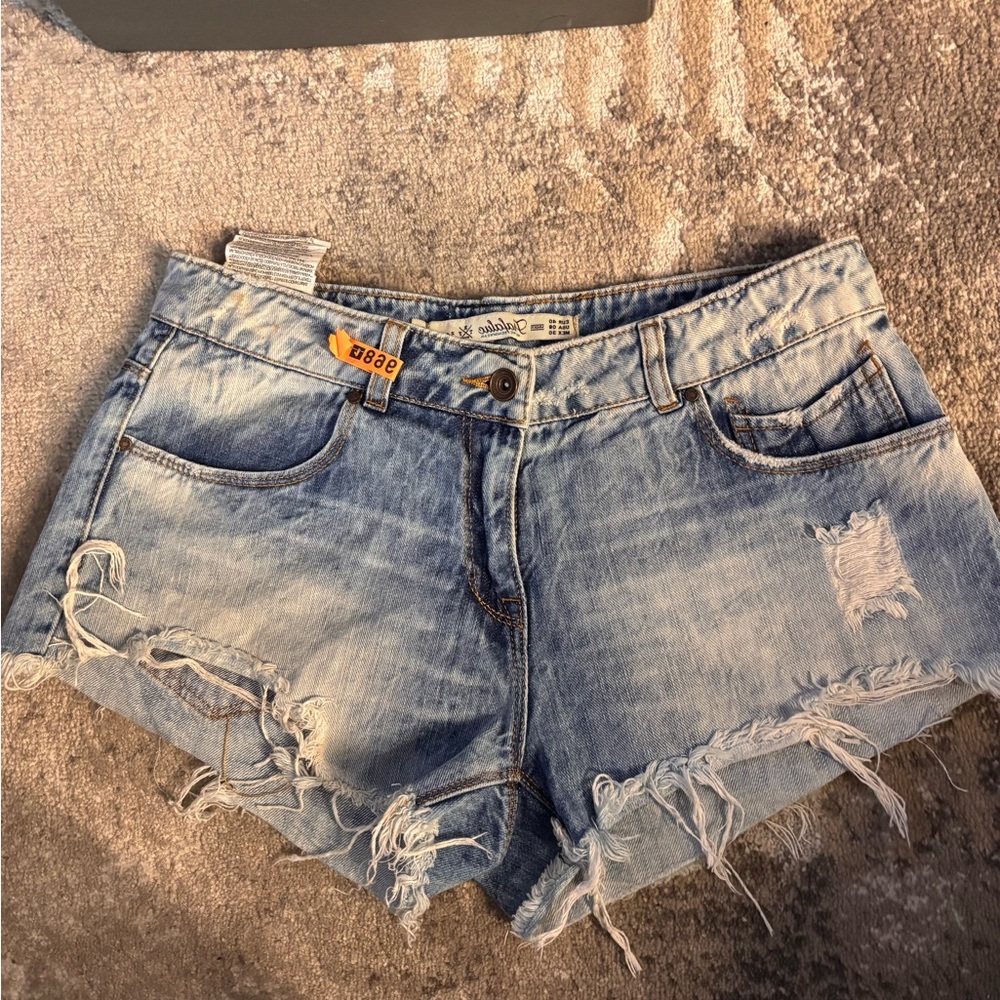 Zara Light Blue Distressed Jean Shorts